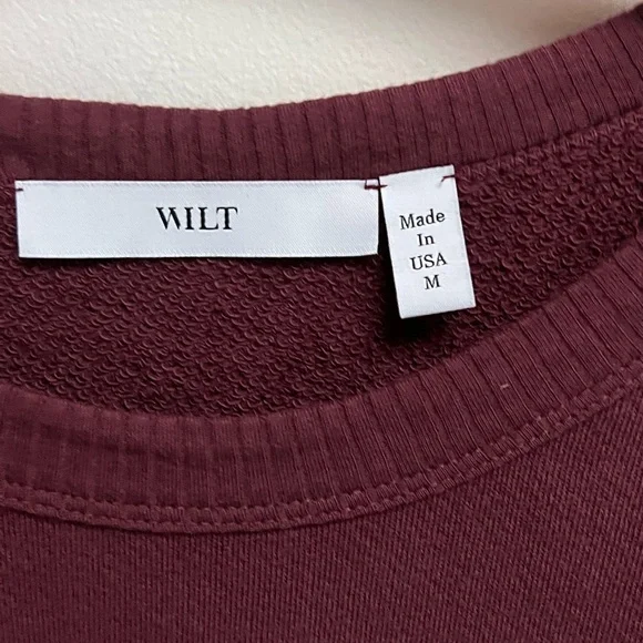 WILT Women’s Burgandy Crewneck Three Quarter Sleeve Sweatshirt - Size Medium - Picture 7 of 8